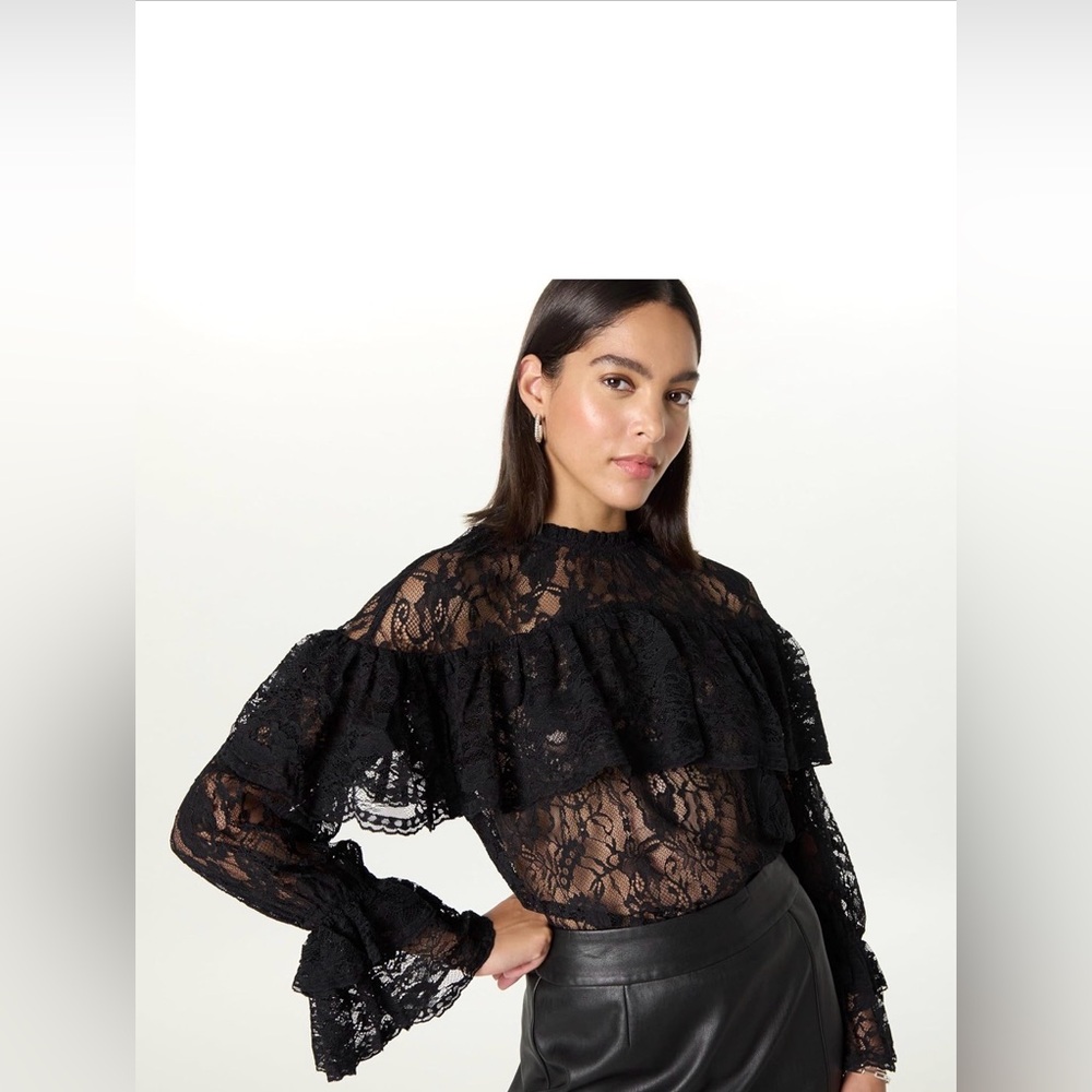 The Drop Women's Miriam Feminine Ruffle Yoke Shine Blouse Size L - Picture 3 of 8